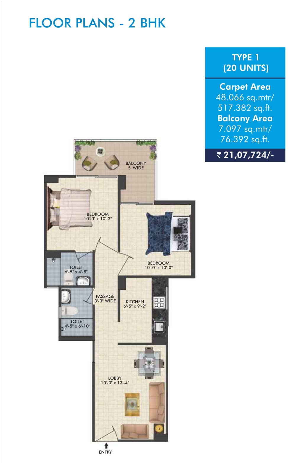 Conscient Habitat 2 BHK Floor Plan